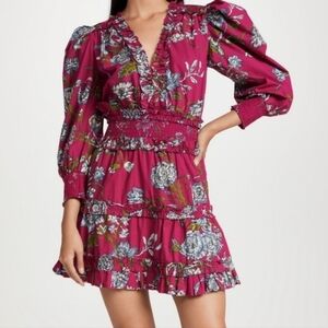 Floral Smocked Waist Mini Dress in Berry
